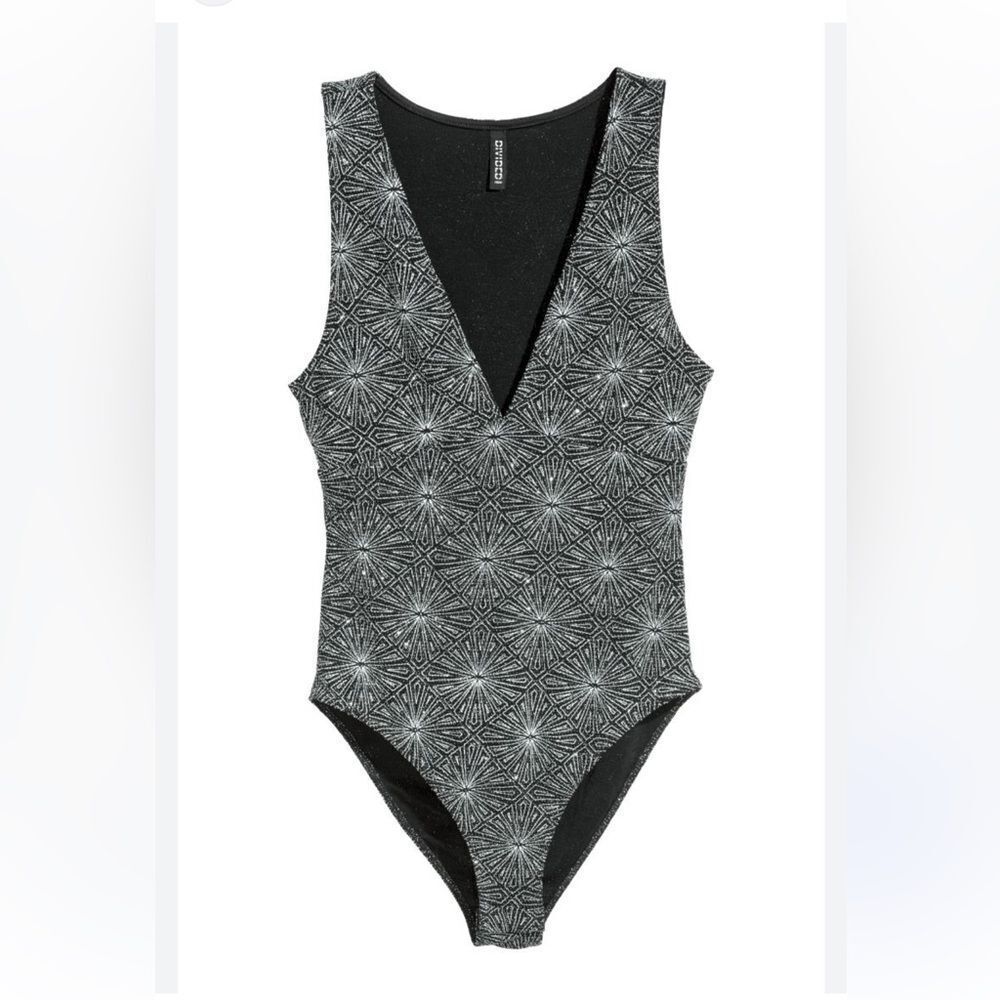 H&M Black and Silver Glittery Bodysuit - Size XS